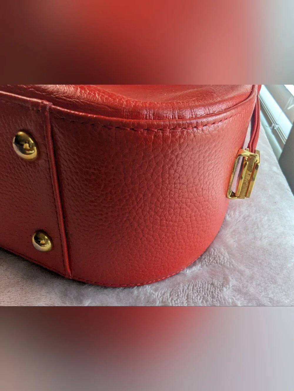 Vintage MCM Red Leather Shoulder Bag with Gold Hardware